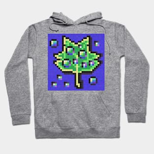 Green Leaf With Water Droplets Pixel Painting Hoodie